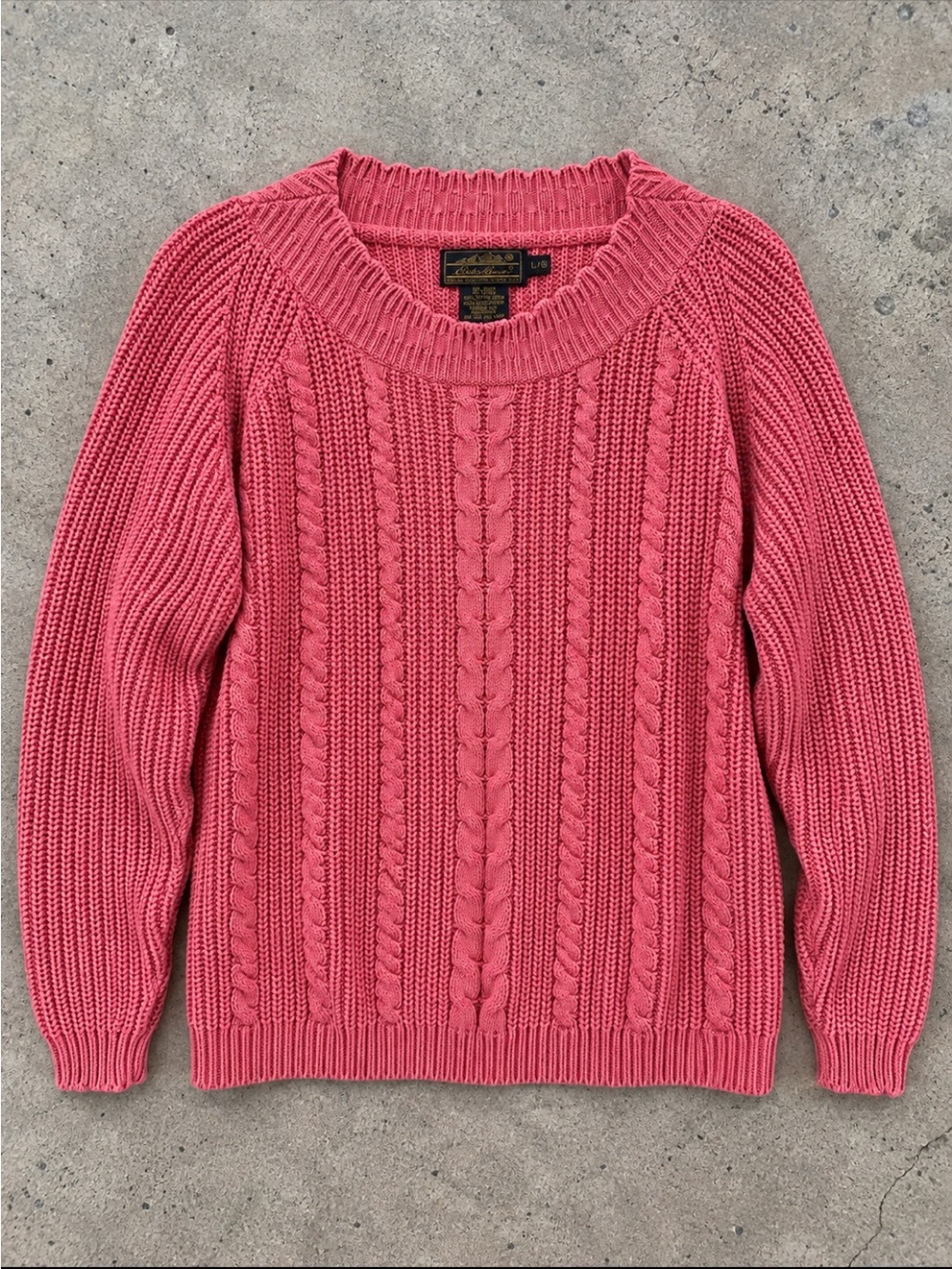 90s Eddie Bauer Pink Cable Knit Cotton Sweater Women’s Large Coastal Streetwear